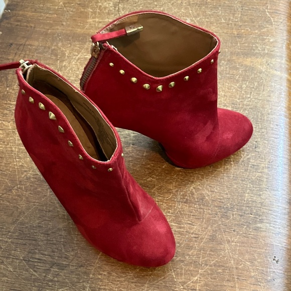 Massimo Shoes - Massimo Red Suede Ankle Boots with Studded Detail size 6.5